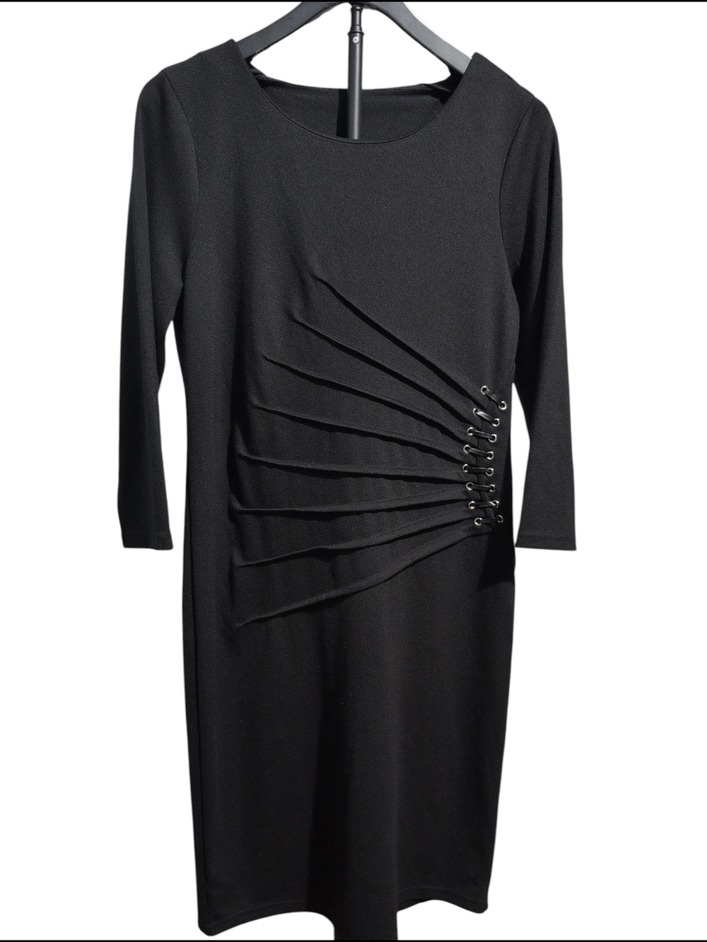 Spense Black Sheath Dress Grommet Side Detail 3/4 Sleeve 8